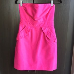J.Crew Strapless Fuchsia Pleated Pocked Dress